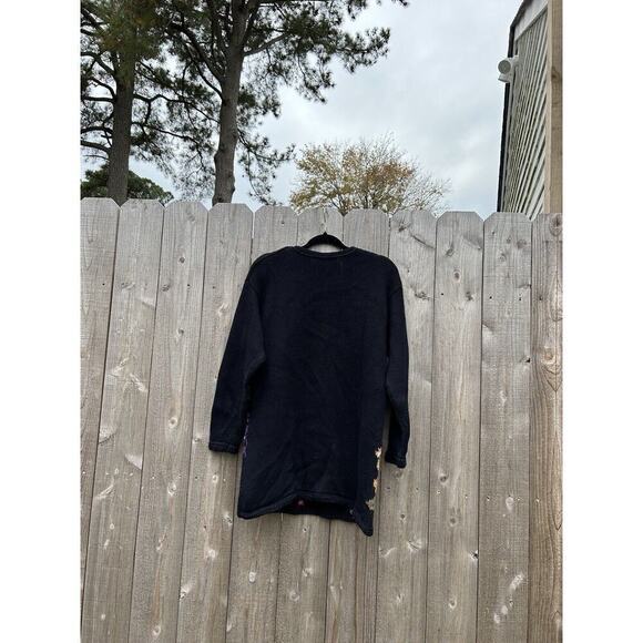 Vintage Chaus‎ Sweater Floral Black Cottagecore Small Winter Knit Fall Cozy - Picture 7 of 8